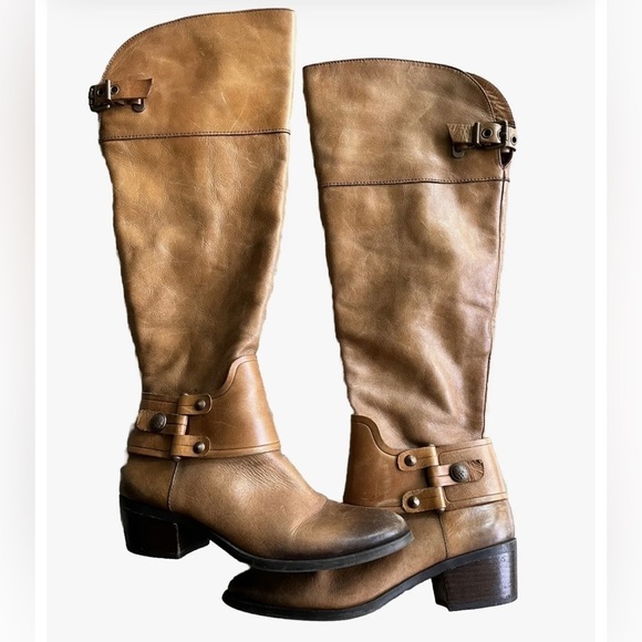 Vince Camuto Shoes - Vince Camuto Brooklee Over The Knee Riding Boots Sz 8 Tan Brown Leather Buckle